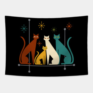 Retro Mid-Century Modern Look Cats 50s 60s Style Tapestry