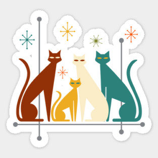 Retro Mid-Century Modern Look Cats 50s 60s Style Sticker