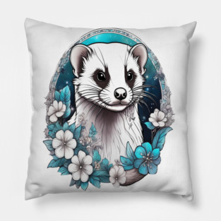 Ferret In Cottage Core and Filigree Style Art Pillow