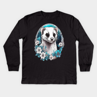 Ferret In Cottage Core and Filigree Style Art Kids Long Sleeve T-Shirt