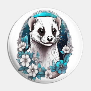 Ferret In Cottage Core and Filigree Style Art Pin