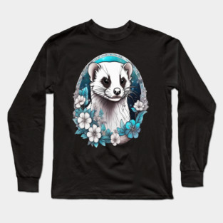 Ferret In Cottage Core and Filigree Style Art Long Sleeve T-Shirt