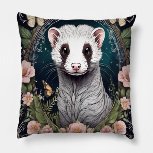 Ferret In Cottage Core and Filigree Style Art Pillow