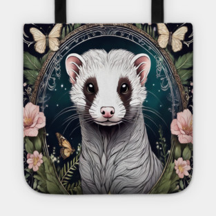 Ferret In Cottage Core and Filigree Style Art Tote