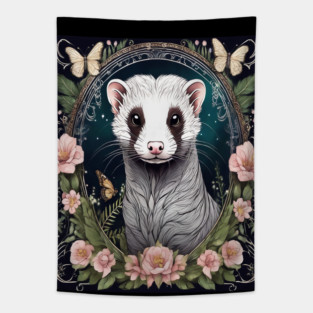 Ferret In Cottage Core and Filigree Style Art Tapestry