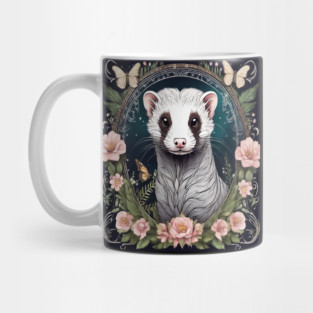 Ferret In Cottage Core and Filigree Style Art Mug