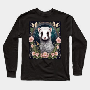 Ferret In Cottage Core and Filigree Style Art Long Sleeve T-Shirt