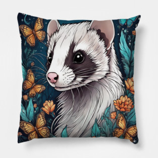 Ferret In Cottage Core and Filigree Style Art Pillow