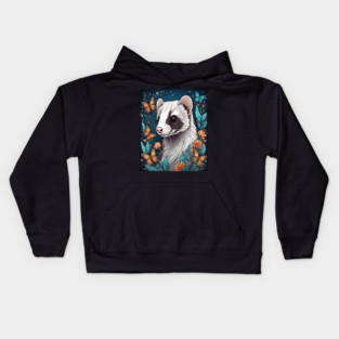Ferret In Cottage Core and Filigree Style Art Kids Hoodie