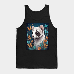 Ferret In Cottage Core and Filigree Style Art Tank Top