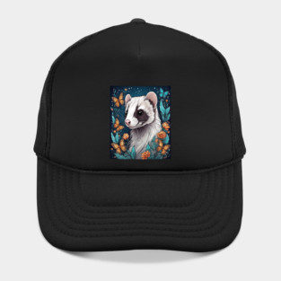 Ferret In Cottage Core and Filigree Style Art Hat