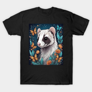 Ferret In Cottage Core and Filigree Style Art T-Shirt