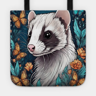 Ferret In Cottage Core and Filigree Style Art Tote