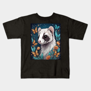 Ferret In Cottage Core and Filigree Style Art Kids T-Shirt