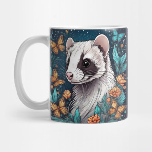 Ferret In Cottage Core and Filigree Style Art Mug