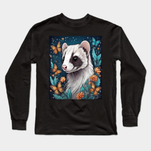 Ferret In Cottage Core and Filigree Style Art Long Sleeve T-Shirt