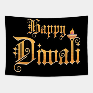 Elegant Happy Diwali Diya Tapestry