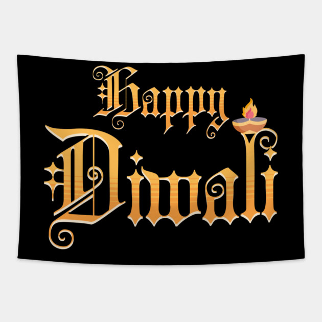 Elegant Happy Diwali Diya Tapestry by HolidayBug