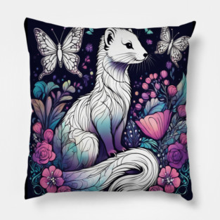 Ferret In Cottage Core and Filigree Style Art Pillow