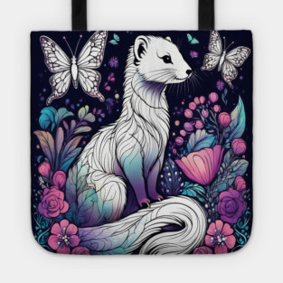 Ferret In Cottage Core and Filigree Style Art Tote