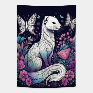 Ferret In Cottage Core and Filigree Style Art Tapestry