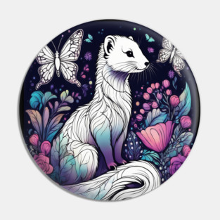 Ferret In Cottage Core and Filigree Style Art Pin