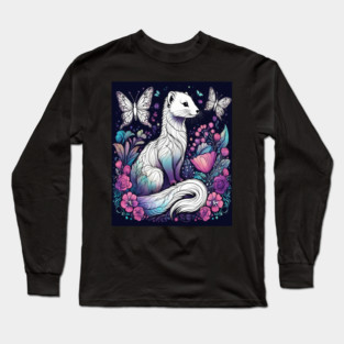 Ferret In Cottage Core and Filigree Style Art Long Sleeve T-Shirt