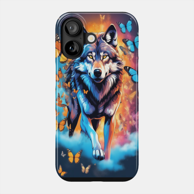 Wolf Stepping Through A Smoky Swirl Of Butterflies Phone Case by BirdsnStuff