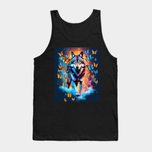 Wolf Stepping Through A Smoky Swirl Of Butterflies Tank Top