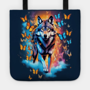 Wolf Stepping Through A Smoky Swirl Of Butterflies Tote