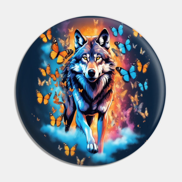 Wolf Stepping Through A Smoky Swirl Of Butterflies Pin by BirdsnStuff