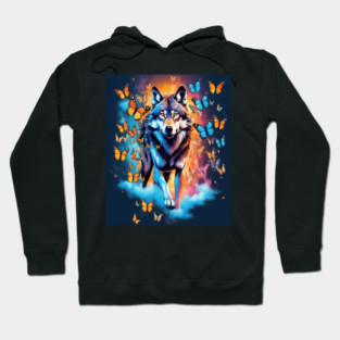 Wolf Stepping Through A Smoky Swirl Of Butterflies Hoodie