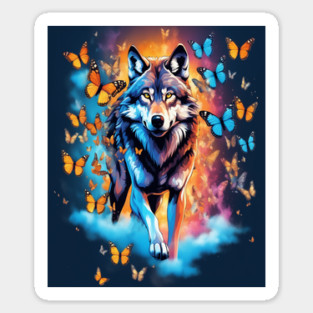 Wolf Stepping Through A Smoky Swirl Of Butterflies Sticker