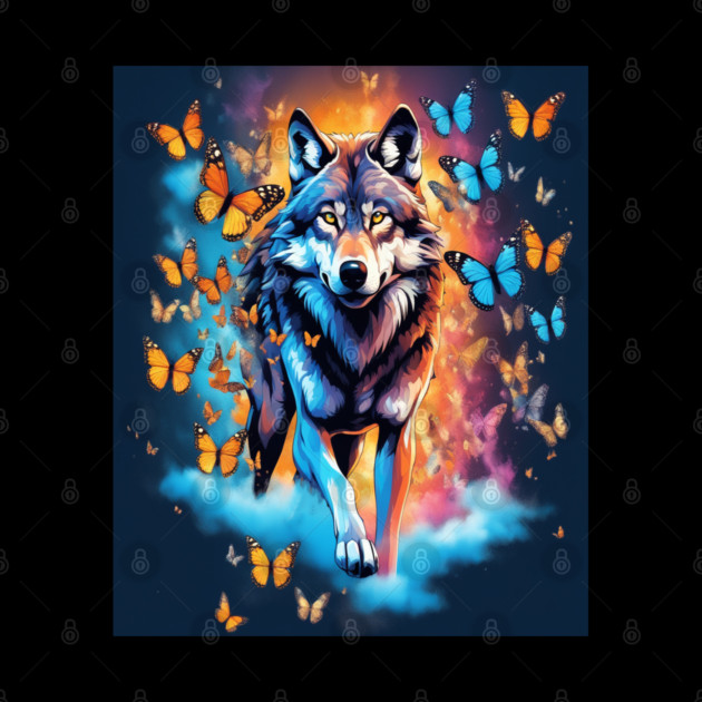 Wolf Stepping Through A Smoky Swirl Of Butterflies by BirdsnStuff