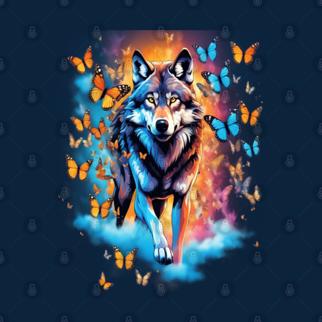 Wolf Stepping Through A Smoky Swirl Of Butterflies by BirdsnStuff