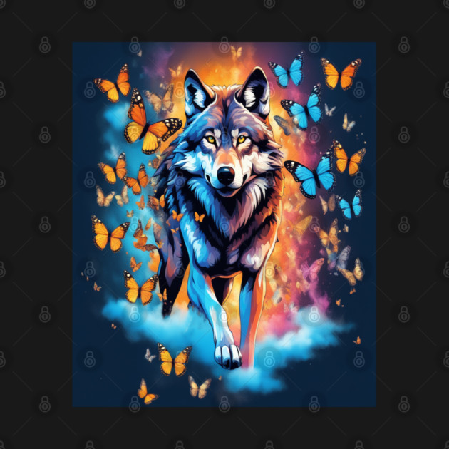 Wolf Stepping Through A Smoky Swirl Of Butterflies by BirdsnStuff