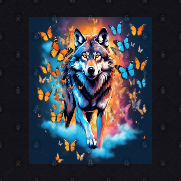 Wolf Stepping Through A Smoky Swirl Of Butterflies by BirdsnStuff