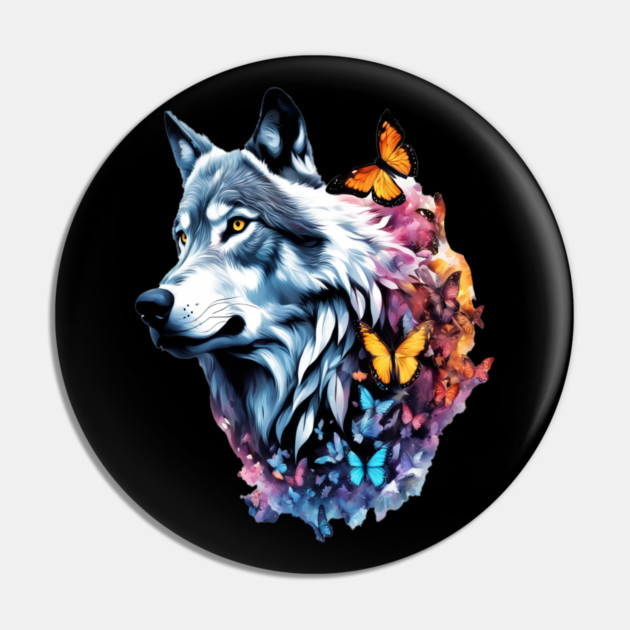 Wolf Stepping Through A Smoky Swirl Of Butterflies Pin by BirdsnStuff