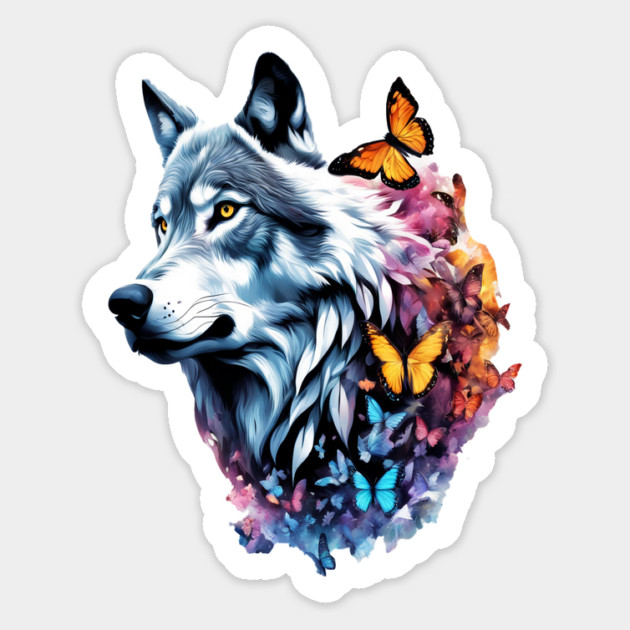 Wolf Stepping Through A Smoky Swirl Of Butterflies Magnet by BirdsnStuff