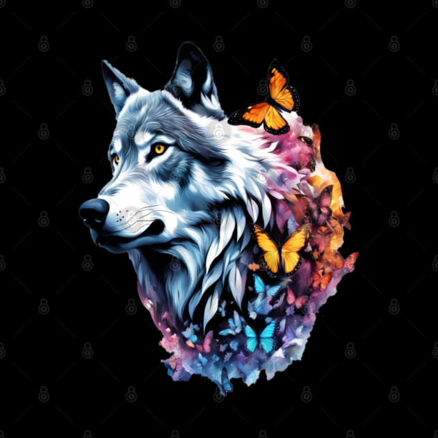 Wolf Stepping Through A Smoky Swirl Of Butterflies by BirdsnStuff