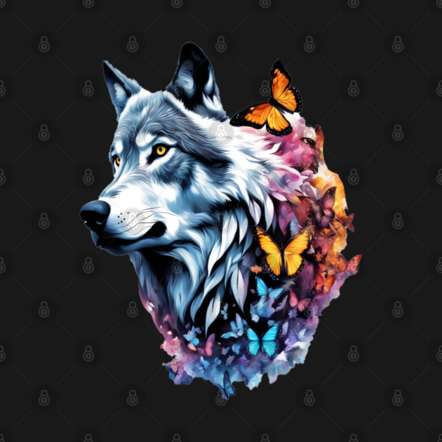 Wolf Stepping Through A Smoky Swirl Of Butterflies by BirdsnStuff