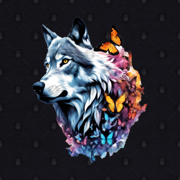 Wolf Stepping Through A Smoky Swirl Of Butterflies by BirdsnStuff