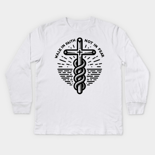 Walk in Faith Not in Fear Kids Long Sleeve T-Shirt by Frank Ring