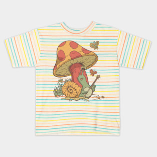 Funny Cute Banjo Playing Snail Cottagecore design Kids T-Shirt