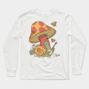 Funny Cute Banjo Playing Snail Cottagecore design Long Sleeve T-Shirt