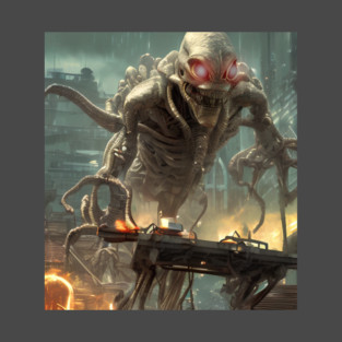 Hugh Angry Alien Monster Destroying the World - Digital Art T-Shirt