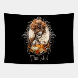 Goth Creepy Lady Pumpkins Thankful Tapestry