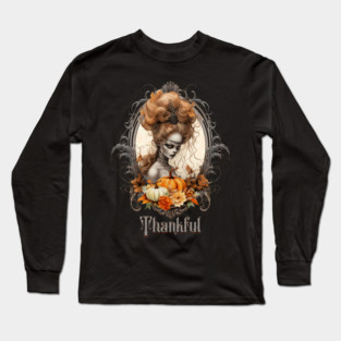 Goth Creepy Lady Pumpkins Thankful Long Sleeve T-Shirt