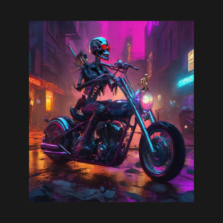 Skeleton Riding Motorcycle - Digital Art T-Shirt