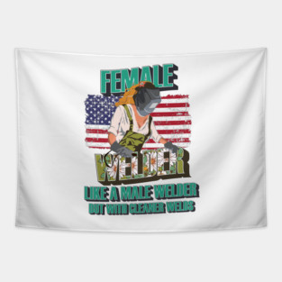 Welder girl funny quote woman metal worker gift  Female welder humor Tapestry